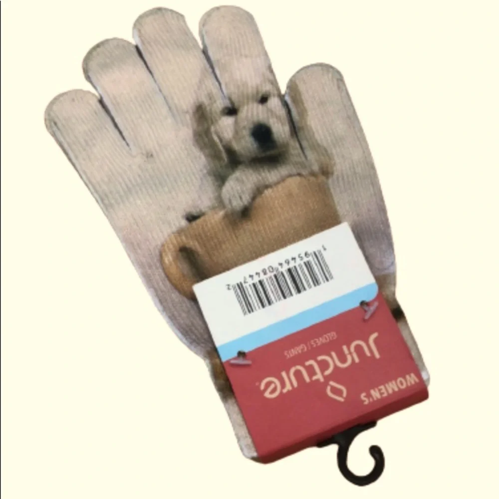 JUNCTURE KNIT GLOVES WITH PUPPY DESIGN • NWT